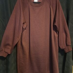 ICHI Long Sleeve Maroon Sweatshirt Dress